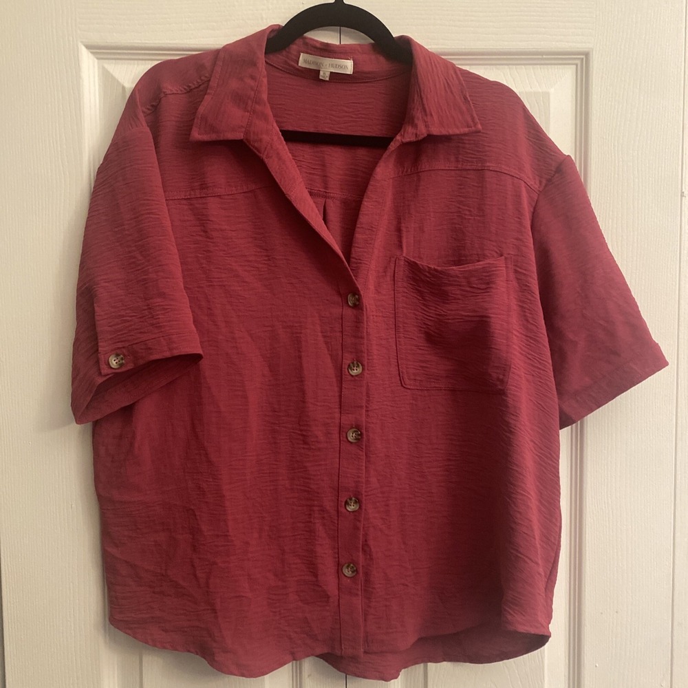 Madison & Hudson Womens XL Purple Oversized Button Pocket Blouse Lagom‎ Artsy